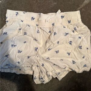 Old Navy Cream and Blue Floral High Waist Shorts